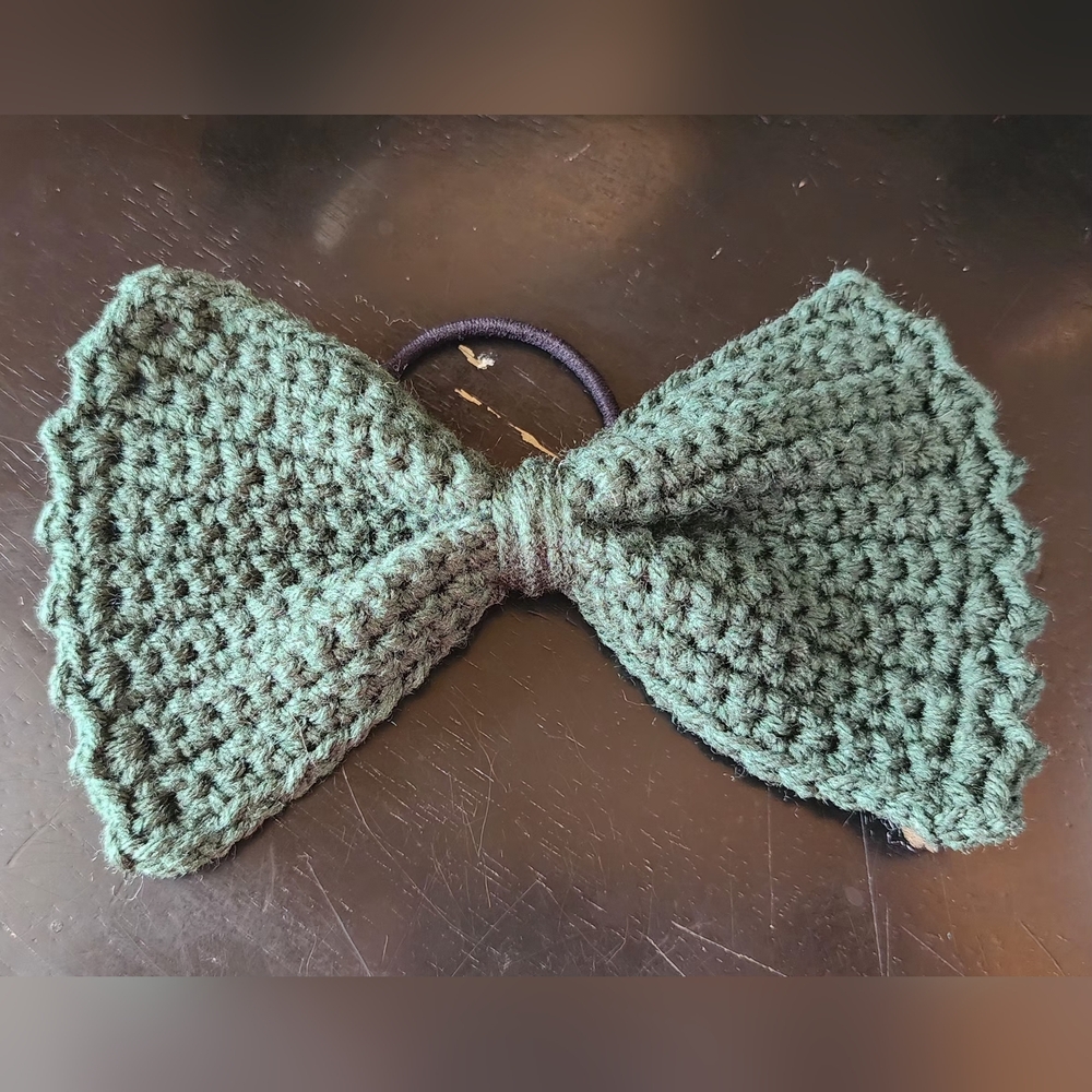 Handmade Green Crochet Hair Bow